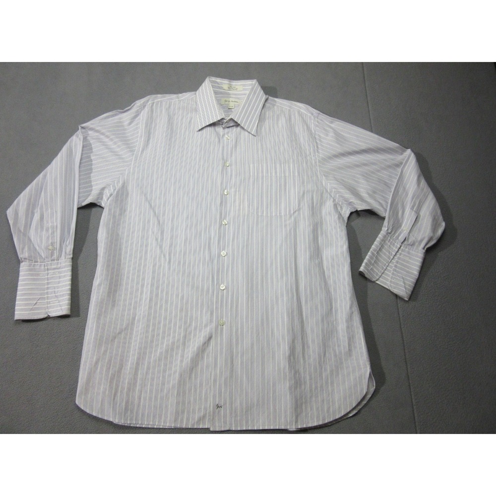 John W. Nordstrom Dress Shirt Mens 17-34 White Purple Striped Excellent Woven